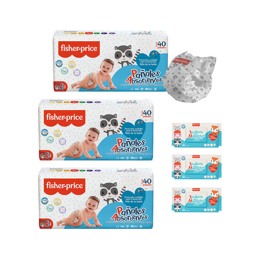 Ahorra con más pa–ales Fisher Price - 3 Pack etapa 3 ni–o + 3 pack toallitas